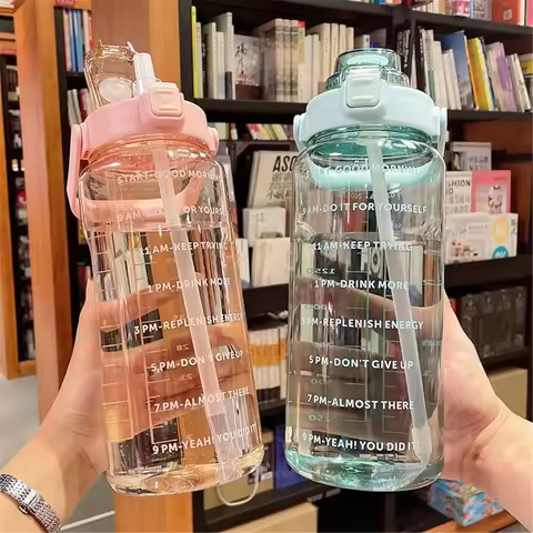 2 Liters Water Bottle Cups with Time Marker Reusable Outdoors Sports Drinking Bottles Motivational S