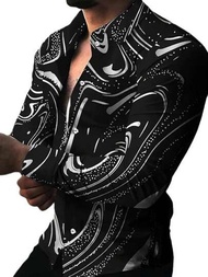 Camisa De Manga Larga Para Hombre Con Patrón De Flores Abstractas Y Impresión Digital