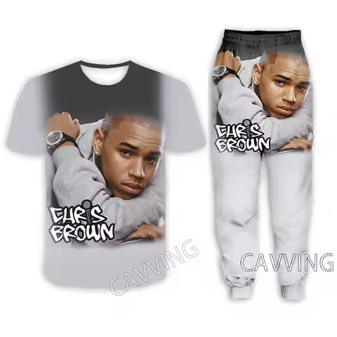 Rapper Chris Brown 3D Print Casual T-shirt + Pants Jogging Pants Trousers Suit Clothes Women/ Men's