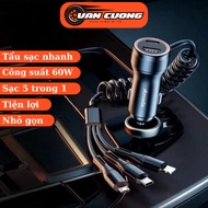 60W car charger with fast car charging cable with built-in convenient 3-head charging Type-C +USB ca