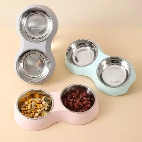 Double Pet Food Bowl Stainless Steel Drinkware Pet Drinking Food Dog Food Puppy Feeding Supplies Kit