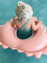1入組可愛漫畫心形嬰兒游泳圈，0-4歲嬰兒升級加厚防翻滾救生圈，適用於女孩當水上學習輔助充氣漂浮玩具