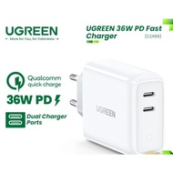 UGREEN WHITE FAST CHARGING DUAL TYPE C PD 36W CD199 CHARGER ADAPTOR