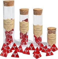 FIGURESLAB 24Pce Red Polyhedral D4 Dice Set, Roleplaying Healing Potion Bottles with Cork Lids for R