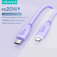 USAMS PD20W USB-C To Lightning Cable Fast Charging Macaron Colors With Charging Indicato Data USB Wire Cord Type-c to lightning For iP 13/ 13Pro/12 12 Pro/11/X XS /iP 7/8