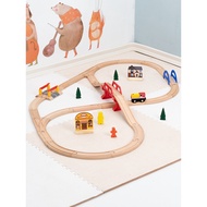 Children's Wooden Train Track Simple Set Educational Toy Leku Car Compatible with Wooden Building Bl