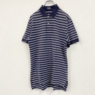 Polo By Ralph Lauren短袖 polo 衫，條紋圖案，海軍藍，L 碼，古著。