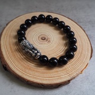 999純銀 招財貔貅配黑碧璽手串