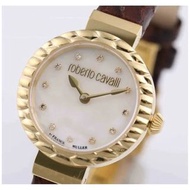 全新Roberto Cavalli by Franck Muller 聯名系列金色女士鑽石腕錶真皮錶帶