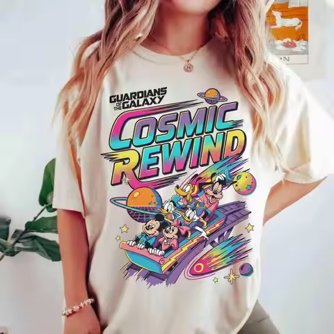 Fashion Vintage 80s Guardians of The Galaxy Cosmic Rewind Tee Mickey Friends Ride Matching Tee Famil