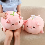 Kawaii Pink Pig Plushie Pair With Green Leaf Sprout And White Daisy Flower Soft Stuffed Piglet Doll