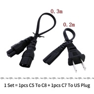 1 Set/2pcs Digital Notebook Power Cord US To C7 + C5 To C8 Retractable Spring Adapter Cable For PC C