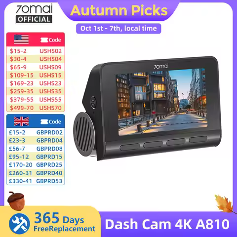 70mai 4K Dash Cam A810 HDR Built-in GPS ADAS 24H Parking 4G Compatible Car DVR 70mai A810