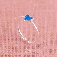 Pretty Moment Silver Ring Heart Blue Sparkling Glitter 925 Sterling Minimal Free Size