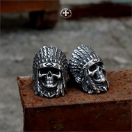 Pewterland Ringskull Apache Cincin Tengkorak 3D Bahan Logam Timah Pria dan Wanita