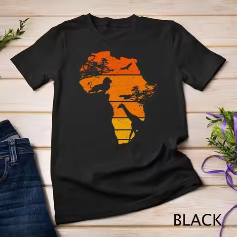 Africa Map African Safari Lion Giraffe Vintage Sunset Unisex T shirt