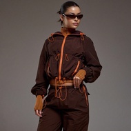 Light Weight Zip Through Contrast Colour Toggle Detail Cropped Hooded Jacket Coord Top Only Fall Aut