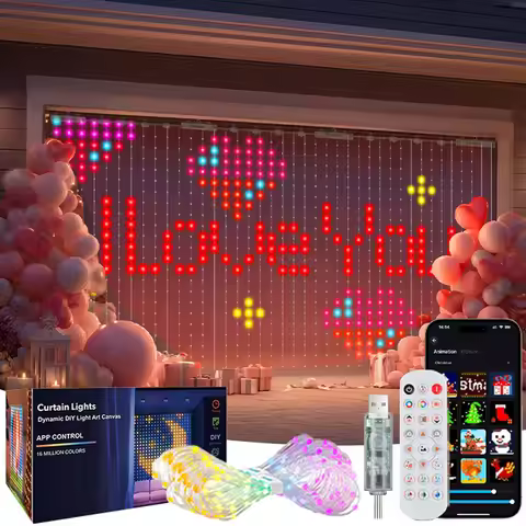 Smart LED Curtain Light APP Control RGB Dimmable DIY Pattern Music Valentine's Day Lighting for Home
