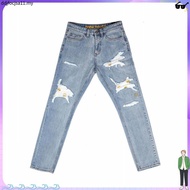Drew house Justin Bieber smiley patch hole loose straight wide leg jeans men