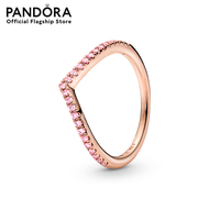 Pandora Wishbone 14k rose gold-plated ring with fancy fairy tale pink cubic zirconia เครื่องประดับ แ