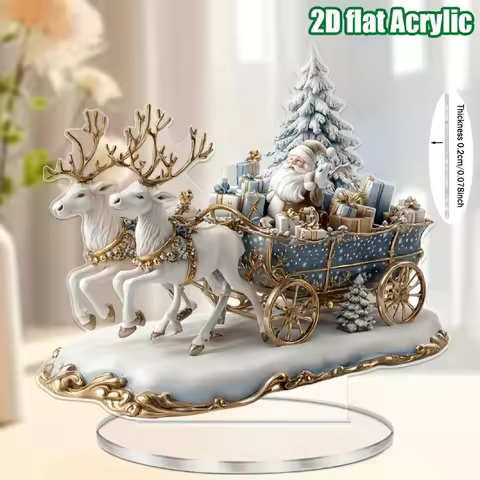 2D Bohemian-Style Acrylic Santa Sleigh Figurine Dreamy Christmas Elements Tabletop Decoration Festiv