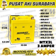 ⭐⭐⭐⭐ ORIGINAL MOTOBATT MTX3L ACCU GEL KERING MF AKI MOTOR SUZUKI SATRIA S YAMAHA RX KING KAWASAKI NINJA R 150 NSR YB3L