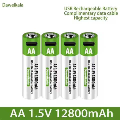 AA USB Rechargeable Lithium Ion Battery 1.5V AA 12800mah Power Bank Lifepo4 Batteries Aaa Recharable