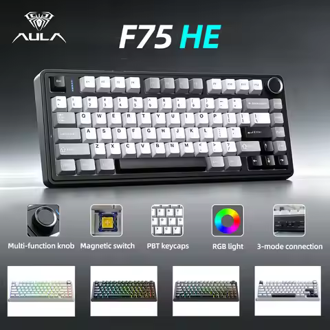 AULA F75HE Magnetic Switch Keyboard 8K Return 75% Layout 3-mode Connection Keyboard with RGB Light P
