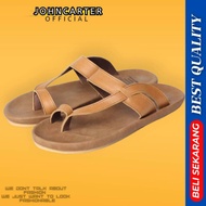 Men's Sandals Genuine Leather 100% FLiP FLOP Casual FLiP Flops PREMIUM JOHN CARTER MACKAY TAN