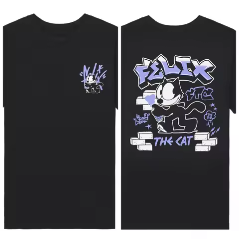 2025 Summer The New Felix Cat Doodles Popular Print Design High Quality Cotton Short Sleeve Can Be W