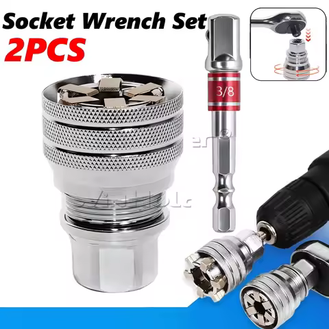 2Pcs Universal Socket Wrench Tool 3/8" Drive Adjustable Multifunction Sleeve Adapter Kit Slim Design