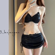 Solid Color Sexy Bikini, Drawstring Skirt Bikini, Three-piece Swimsuit