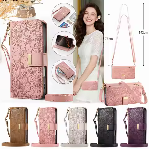 PU Leather Zipper Crossbody Flip Wallet Card Slot Phone Case For VIVO Y05 4G Y21 5G 2026 S16E V27E Y