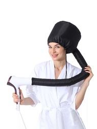 1件黑色便攜式吹風機帽,熱風吹風機帽,優雅的發热帽套附帶有彈性頭帶
