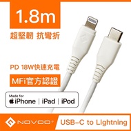 【Novoo】Type C to Lightning快速傳輸/充電線-1.8M (黑/白 通過Apple MFi認證快充線)