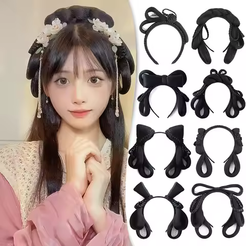 Ming Dynasty Hair Hoop - All-in-One Costume Wig with Built-in Bun for Beginners Historical Chinese h