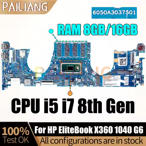 For HP EliteBook X360 1040 G6 Notebook Mainboard 6050A3037501 i5 i7 8th Gen RAM 8/16GB L62998-601 La