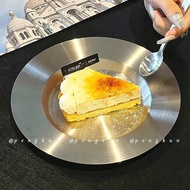 Ins Stainless Steel Dessert Plate Steak Plate Pasta Salad Plate Korean Bibimbap Cold Noodle Plate We