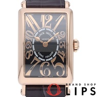Franck Muller Long Island Relief 腕錶 902QZREL，附原廠盒、保固卡，18K 玫瑰金/皮錶帶，女士腕錶，黑色，拋光處理，成色極佳。 [二手]