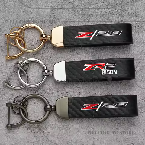Carbon Fiber For Chevrolet Camaro Z28 Silverado ZR2 Bison Emblem OFF Road Pickup Fashion Leather Key