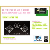 EF EFH 9733 WT VGB 3 BURNER BLACK TEMPERED GLASS GAS HOB