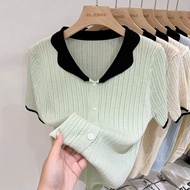 E1 mongtoghi hollow polo neck knit sweater for women new style French basic simple easy to wear eleg