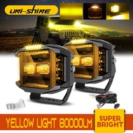 UNI-SHINE New 5Inch Side Shooter LED Work Light 80000LM Combo Beams White &amp; Amber Shooter Light Wire Kit for Car 4x4 Offroad Truck Jeep 12V 24V