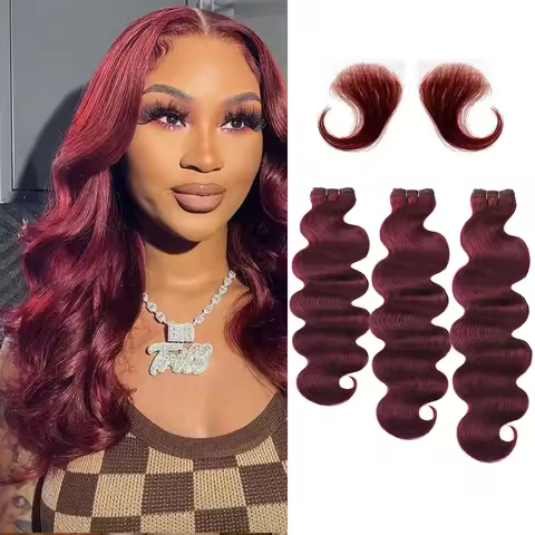 Human Hair Bundles Burgundy Body Wave Bundles Brazilian Red Color Human Hair Bundles #99j Bundle Hai