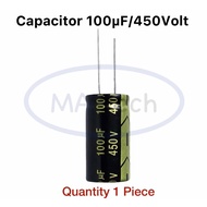 100uF 450V capacitor 100uF/450Vdc 100uF/450Volt Size 18.0x35.0 mm Quantity 1 Piece