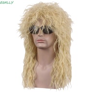 EGALLY 70s 80s Rockstar Wig, Fluffy Punk Halloween Party Cosplay Wig, Curvy Long Mullet Wig