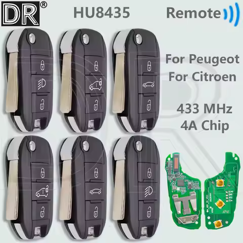 DR HU8435 4A Chip 433MHz VA2/HU83 Flip Car Remote Key P/N 98 139 654 77 For Peugeot Expert 308 3008 