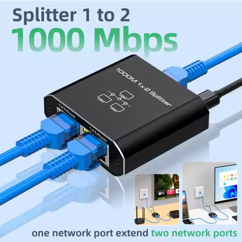 LAN Splitter 1 to 2 1000Mbps Ethernet Splitter LAN Switch 2 Port with Type-C Power Cable Gigabit Swi