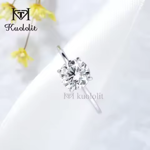 Kuololit 2CT 1CT Moissanite Ring for Women Solid 14K 10K White Gold 8.0mm Round Cut D/VVS1 Solitaire