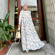 Azzura Dress Wanita Armani Silk Brown Gamis Terbaru Lengan Panjang Baju Muslim Ruffel Polos Kekinian LD 110 cm